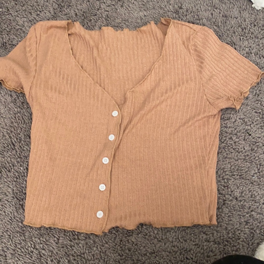 Brown cropped button down top